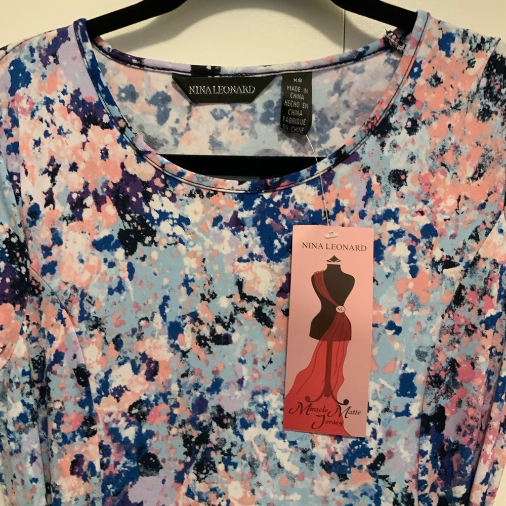 NWT Nina Leonard Abstract Blue and Pink MIDI Dress (NWT1) - Picture 4 of 6
